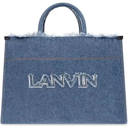 Blaue Denim Tote Tasche mit Logo - Lanvin - Modalova