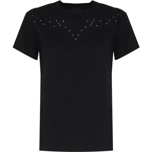 Schwarzes Baumwoll-T-Shirt Runder Kragen Kurze Ärmel - pinko - Modalova
