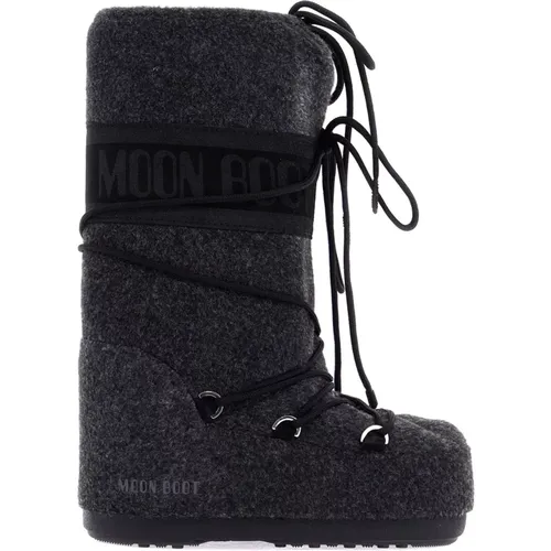 Filz Schneestiefel mit Logoband , Damen, Größe: 35 EU - moon boot - Modalova