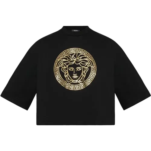 Cotton Jersey Logo T-shirt , female, Sizes: XS, 2XS - Versace - Modalova