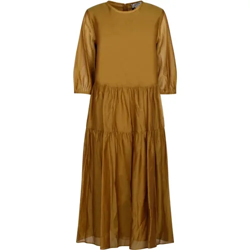 Goldenes Midi-Kleid mit Rüschen , Damen, Größe: M - Max Mara - Modalova