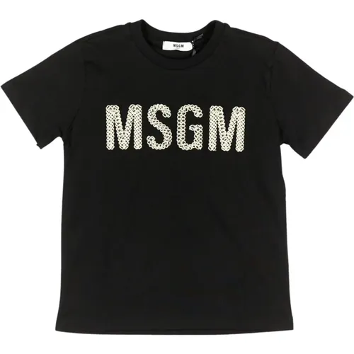 Schwarzes Kinder-T-Shirt mit gesticktem Logo - Msgm - Modalova
