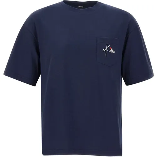 Herren Navy Blaues Baumwoll-T-Shirt mit Logo-Tasche , Herren, Größe: L - Kiton - Modalova