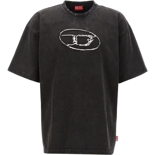 Schwarzes Baumwoll-T-Shirt mit Oval D-Logo , Herren, Größe: M - Diesel - Modalova