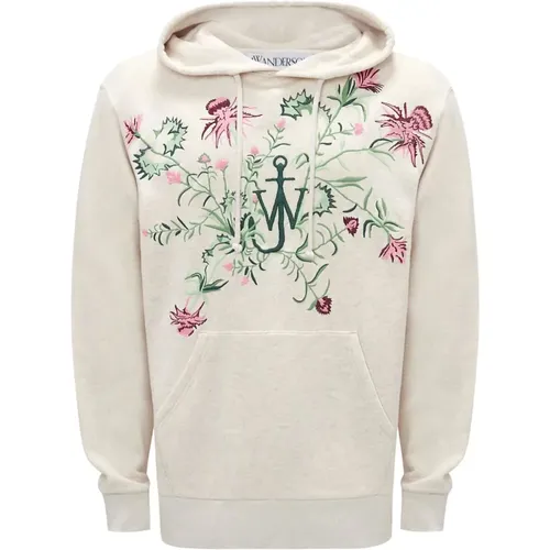 Beiger Baumwollkapuzenpullover mit Blumenstickerei , Herren, Größe: 2XS - JW Anderson - Modalova