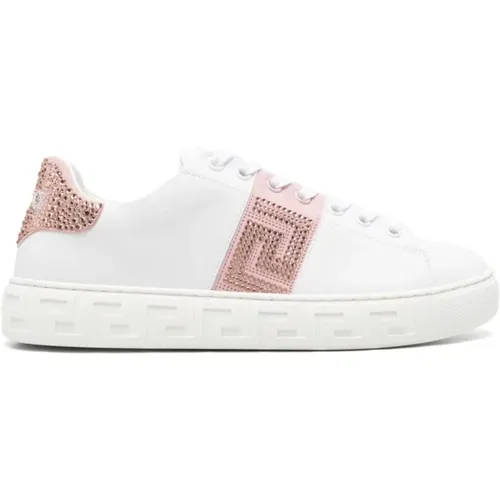 Kristallverzierte Weiße Sneakers , Damen, Größe: 37 EU - Versace - Modalova