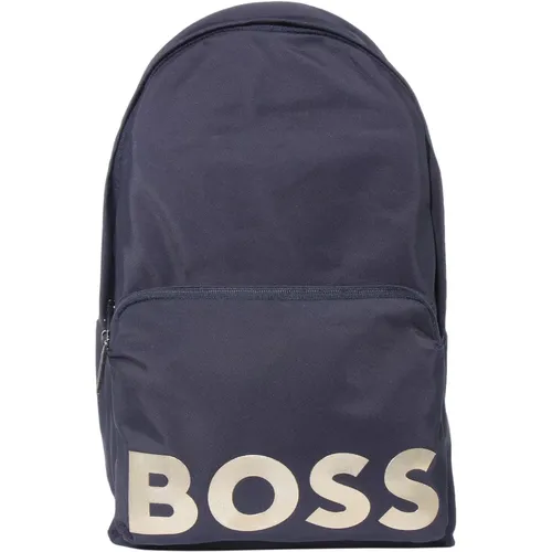 Navy Backpack with Zip Closure , male, Sizes: ONE SIZE - Boss - Modalova