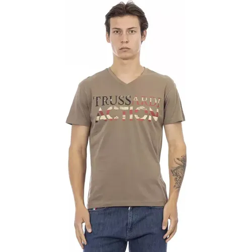 Künstlerisches V-Ausschnitt T-Shirt mit Frontprint , Herren, Größe: M - Trussardi - Modalova