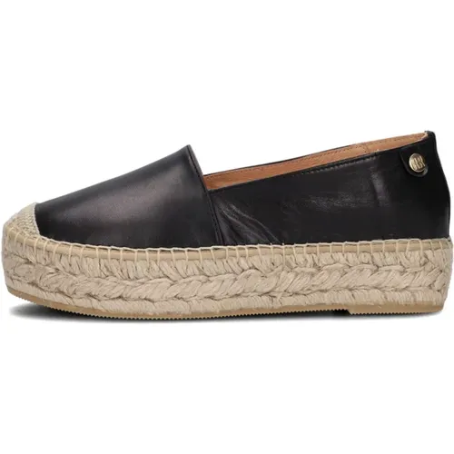 Schwarze Leder Espadrilles mit Jute Plateausohle , Damen, Größe: 38 EU - Red Rag - Modalova