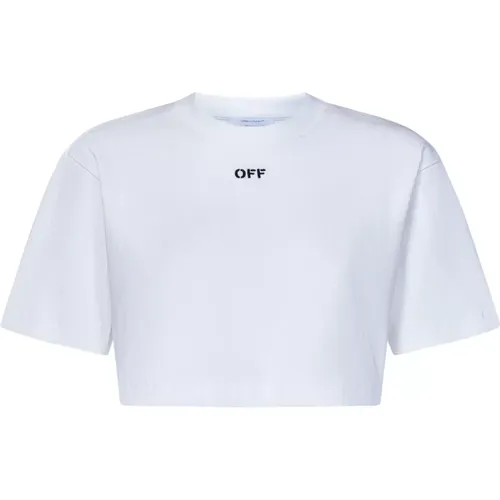 Off , Weiße Gerippte Cropped T-shirt mit Logo , Damen, Größe: XS - Off White - Modalova