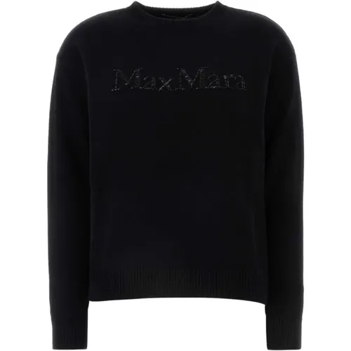 Schwarzer Pullover mit Logo-Dekoration , Damen, Größe: M - Max Mara - Modalova