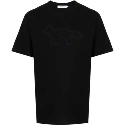 Schwarzes & Graues Baumwoll T-Shirt , Herren, Größe: L - Maison Kitsuné - Modalova
