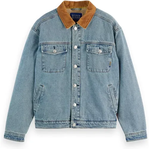 Indigo Teddy Jacke mit Kordelkragen , Herren, Größe: M - Scotch & Soda - Modalova