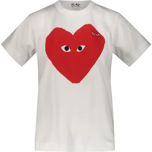 Weißes T-Shirt mit rotem Herzdruck , Damen, Größe: S - Comme des Garçons - Modalova