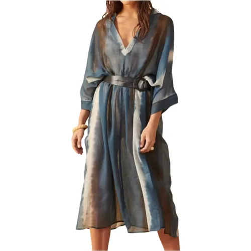 Blauer Druck Kurzarm Kaftan Robe - Mare Di Latte - Modalova