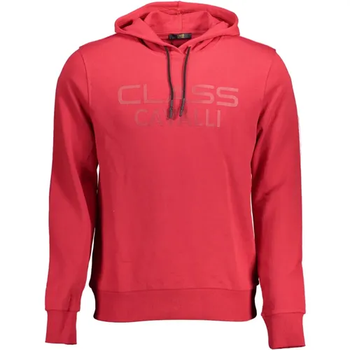 Roter Hoodie Langarm Druck Logo , Herren, Größe: L - Cavalli Class - Modalova