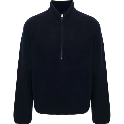 Navy Wool Zip Sweatshirt , male, Sizes: S, XL, L - Sunflower - Modalova