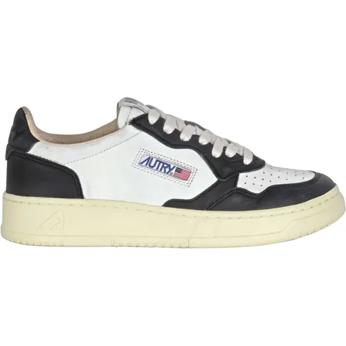 Bicolor Leather Sneakers with Micro Holes , female, Sizes: 4 UK - Autry - Modalova