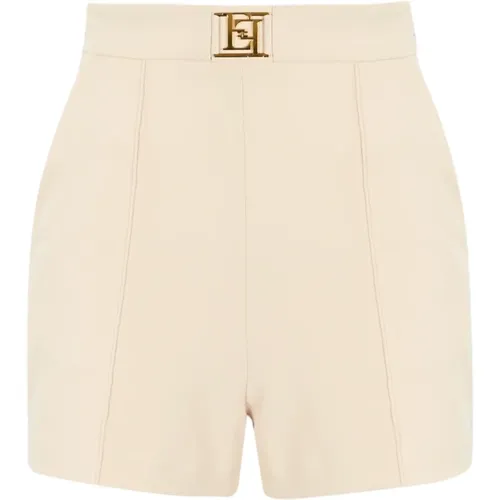 Damen High-Waist Stretch Shorts,Damen-Shorts in Butter mit goldenem Metall-Detail - Elisabetta Franchi - Modalova