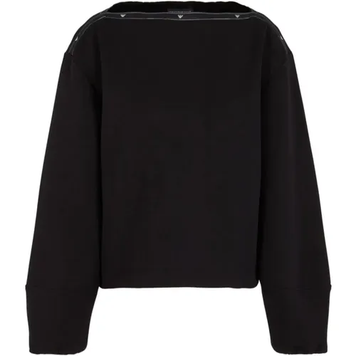 Schwarzer Sweater mit Logodetail , Damen, Größe: L - Emporio Armani - Modalova