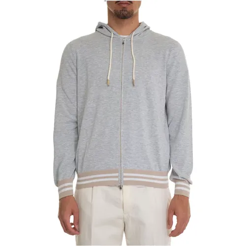 Hooded Zip Cardigan Cotton Elastic Contrast , male, Sizes: M, XL, 3XL - Gran Sasso - Modalova