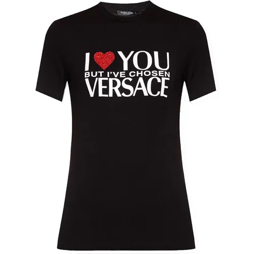 Stilvolles Schwarzes Logo T-Shirt , Damen, Größe: S - Versace - Modalova