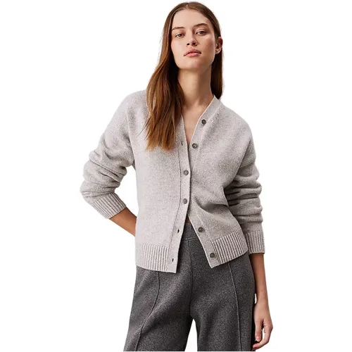 Hocher V-Ausschnitt Cashmere Blend Cardigan , Damen, Größe: M - Calvin Klein - Modalova