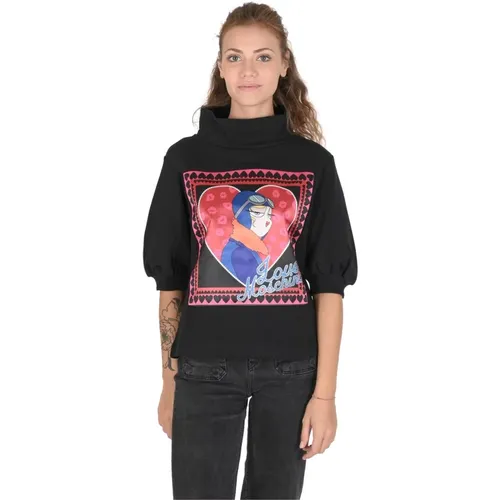 Schwarzer Baumwollmisch-Sweatshirt , Damen, Größe: L - Love Moschino - Modalova