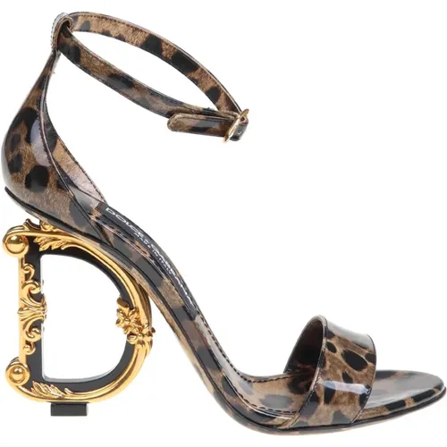 Leo Print Calfskin Sandals , female, Sizes: 4 UK - Dolce & Gabbana - Modalova
