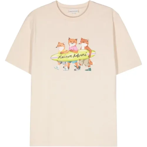 Logo Print T-shirt , Herren, Größe: M - Maison Kitsuné - Modalova