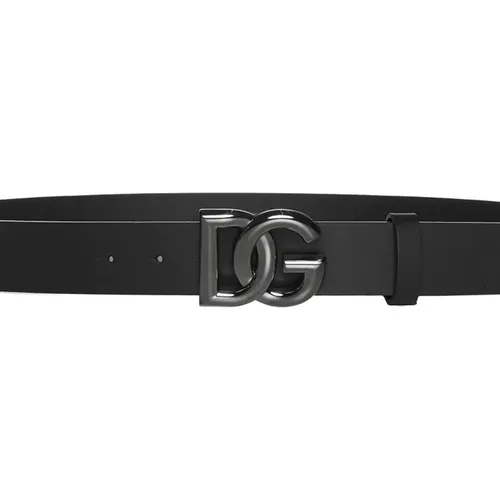 Leather Belt with Silver DG Logo Buckle , male, Sizes: 90 CM, 115 CM, 105 CM, 110 CM - Dolce & Gabbana - Modalova