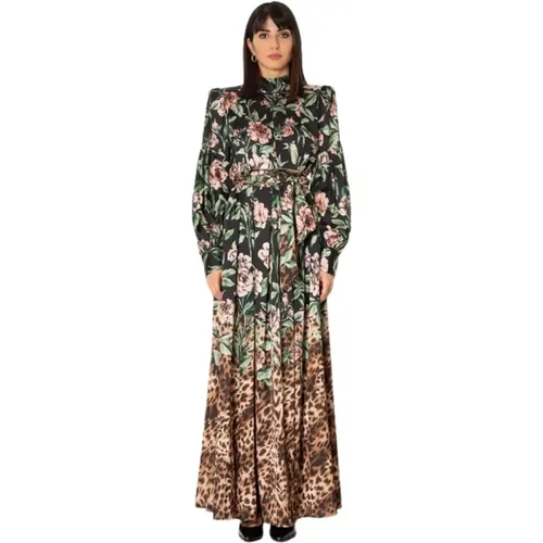 Floral and Spotted Pattern Dress , female, Sizes: L - Babylon - Modalova