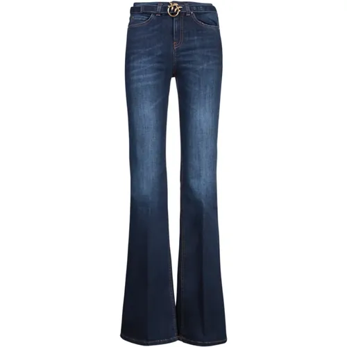 Flared Jeans with Love Birds Buckle , female, Sizes: W26, W27 - pinko - Modalova