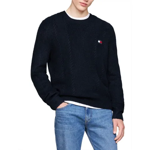 Blauer Pullover mit schmalem Zopfmuster , Herren, Größe: XL - Tommy Jeans - Modalova