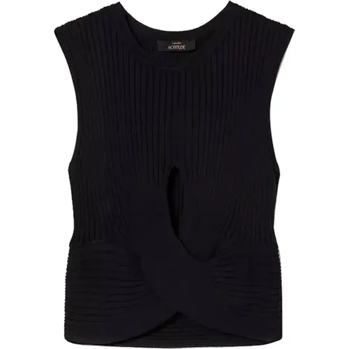 Schwarzes Viskose T-Shirt und Polo Set , Damen, Größe: XS - Actitude - Modalova