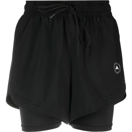 Layered Track Shorts with Perforated Detailing , female, Sizes: L, S - adidas by stella mccartney - Modalova