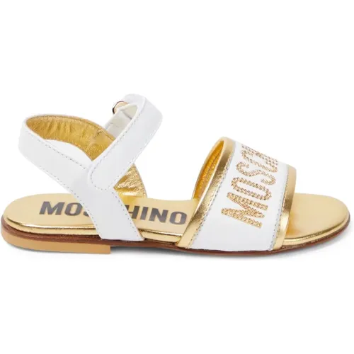 Low Leather Sandal with Logo Lettering and Strass , female, Sizes: 3 UK, 5 UK, 2 UK, 6 UK - Moschino - Modalova