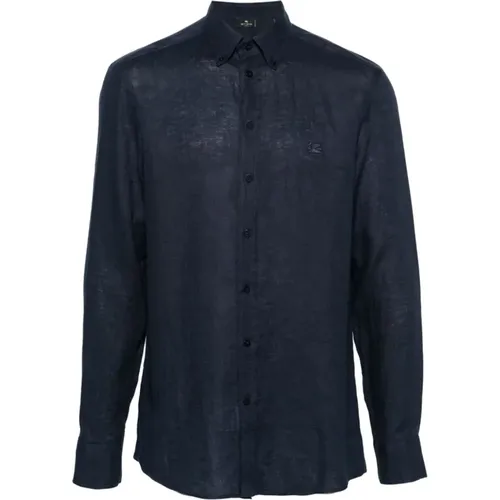 Blaues Leinenhemd mit Pegaso-Motiv , Herren, Größe: 7XL - ETRO - Modalova