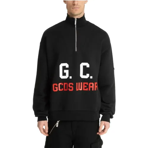 Gemustertes Sweatshirt mit Reißverschluss und Logo , Herren, Größe: S - Gcds - Modalova