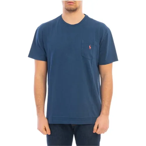 Hellblaues T-Shirt mit bestickter Tasche , Herren, Größe: XL - Polo Ralph Lauren - Modalova
