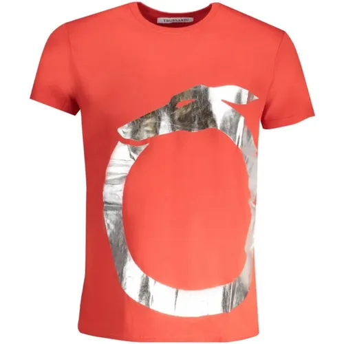 Rotes Baumwoll-Logo-Print-T-Shirt - Trussardi - Modalova