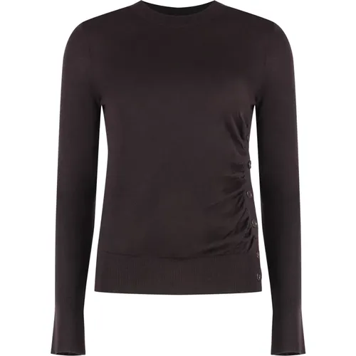 Woll-Crew-Neck-Pullover mit gerippten Kanten - pinko - Modalova