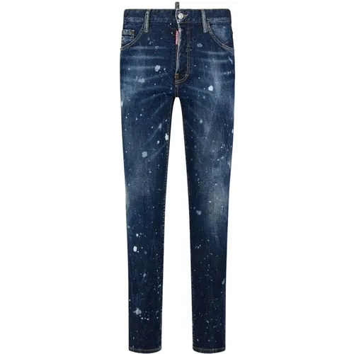 Indigo Paint Splatter Skinny Jeans , Herren, Größe: 4XL - Dsquared2 - Modalova