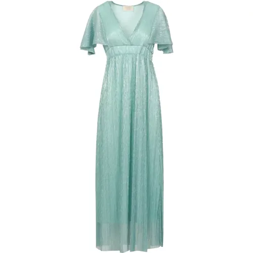 Lurex V-Ausschnitt Kleid mit Kurzen Ärmeln , Damen, Größe: S - Kaos - Modalova