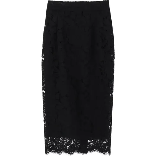 Midi Lace Pencil Skirt with Monogram Details , female, Sizes: XS, S - Dolce & Gabbana - Modalova