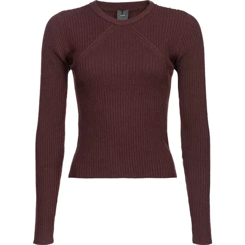 Gerippter Strickbrauner Pullover , Damen, Größe: S - pinko - Modalova