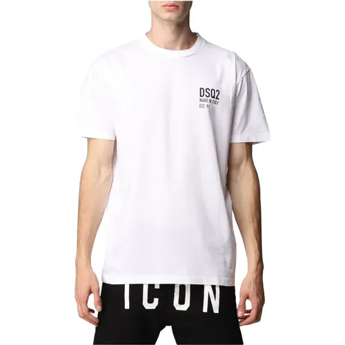 Bedrucktes Logo Baumwoll-T-Shirt - Klassisches Weiß - Dsquared2 - Modalova