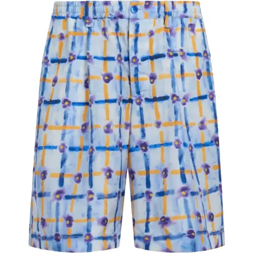 Saraband Print Silk Drawstring Shorts , male, Sizes: XL, L, M - Marni - Modalova