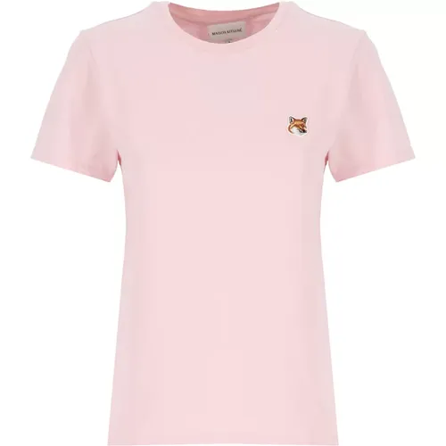 Rosa Fox Head Patch Baumwoll-T-Shirt , Damen, Größe: S - Maison Kitsuné - Modalova