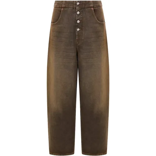 Braune Cropped Jeans mit Weißer Naht , Damen, Größe: W27 - MM6 Maison Margiela - Modalova